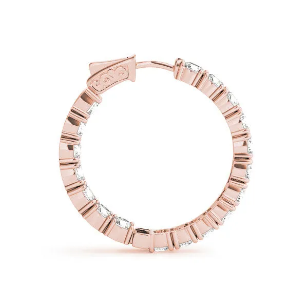Round Cut Diamond Inside-Out Hoop Earrings with Shared Prong Setting Rose gold
