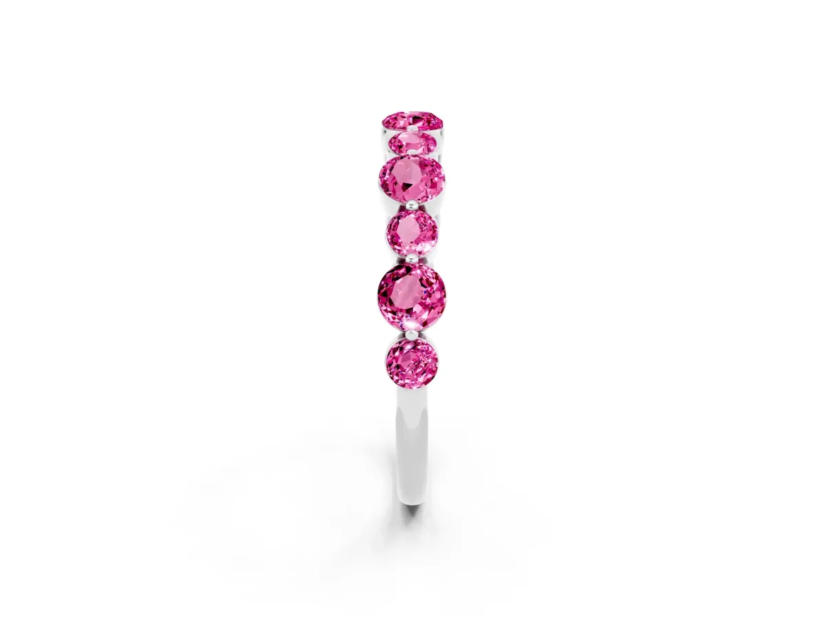 Round Pink Sapphire Scalloped Prong Set Eternity Band Silver