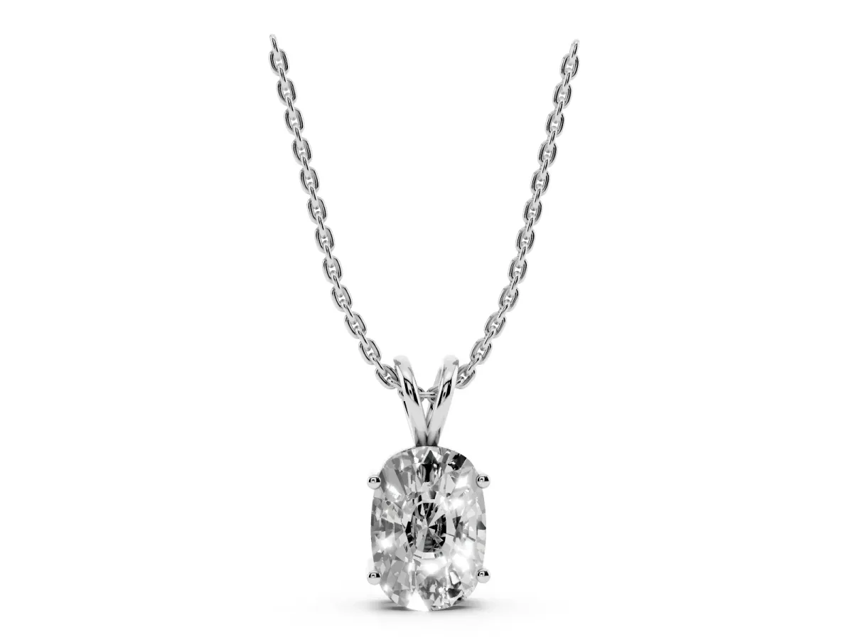 Old Mine Cushion Diamond Solitaire Pendant with Four Prong Setting Silver