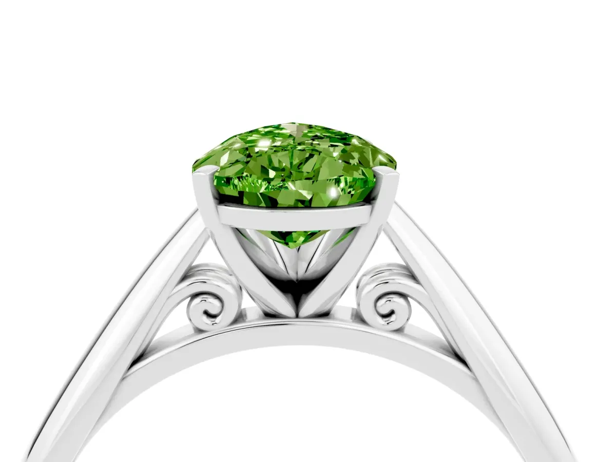 Pear Cut Peridot Solitaire Engagement Ring with Cathedral Setting and Four-Prong Mount White gold
