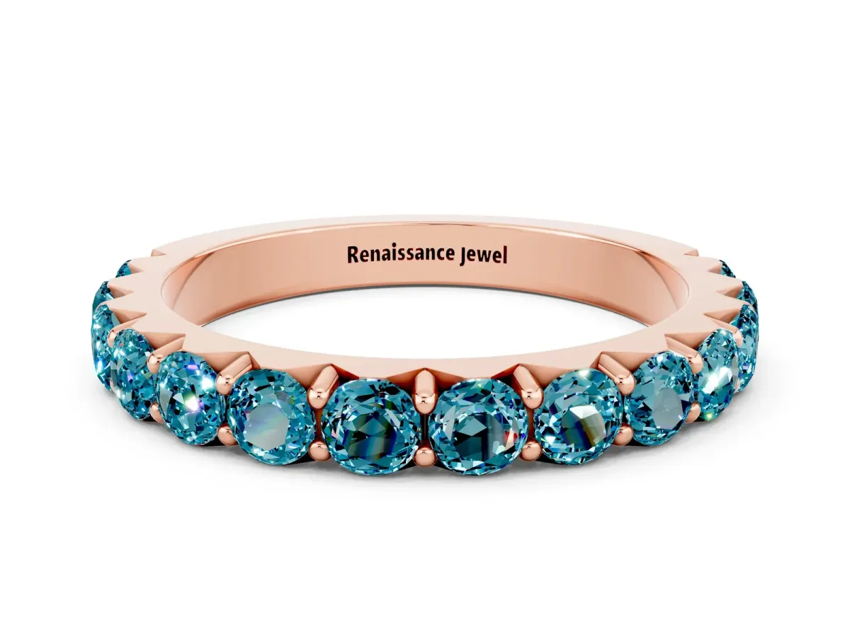 Round Blue Topaz Half Eternity Band with Classic Prong Setting Rose gold