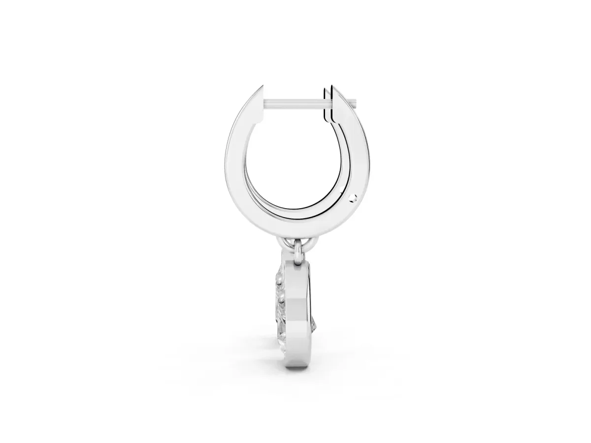 Pear Diamond Framed Huggie Drop Earrings Silver