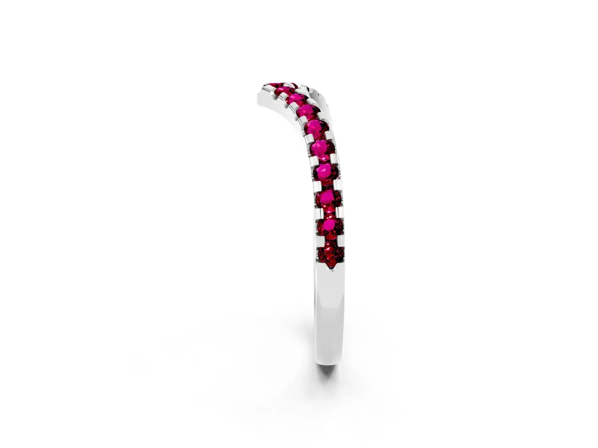 Pavé Round Garnet Chevron Band with Shared Prong Setting Platinum
