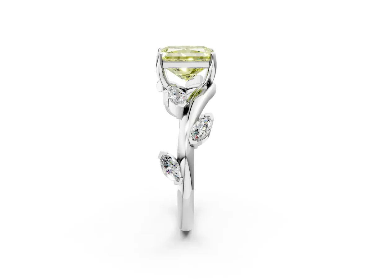 Fancy Yellow Radiant Cut Solitaire Twisted Band Marquise Accent Prong Setting Ring Platinum
