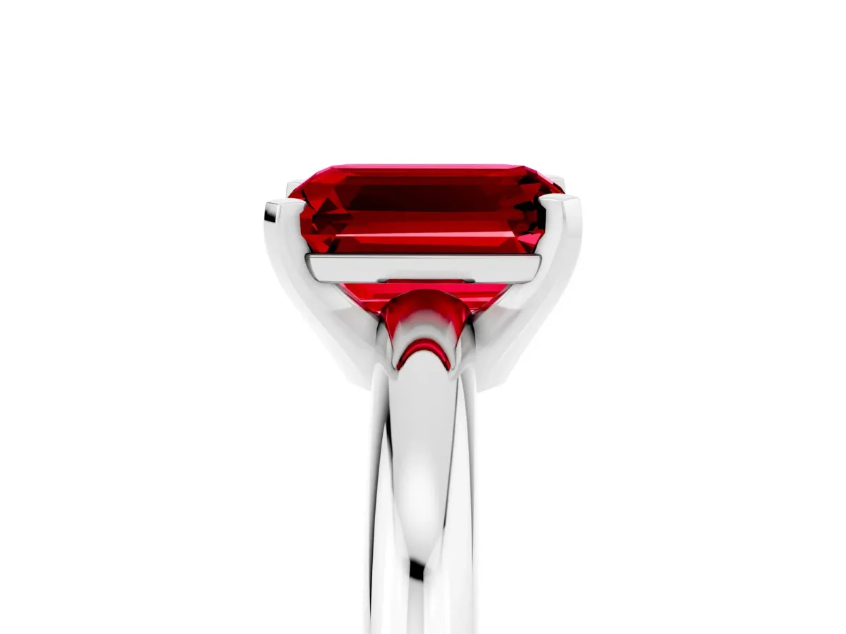 Emerald Cut Ruby Solitaire Engagement Ring with Round Band and Four-Prong Setting Silver