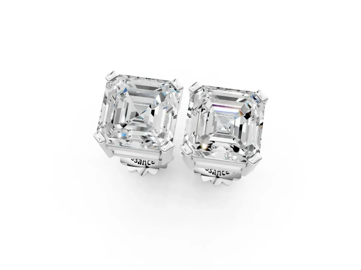 Asscher Cut Diamond Stud Earrings Silver