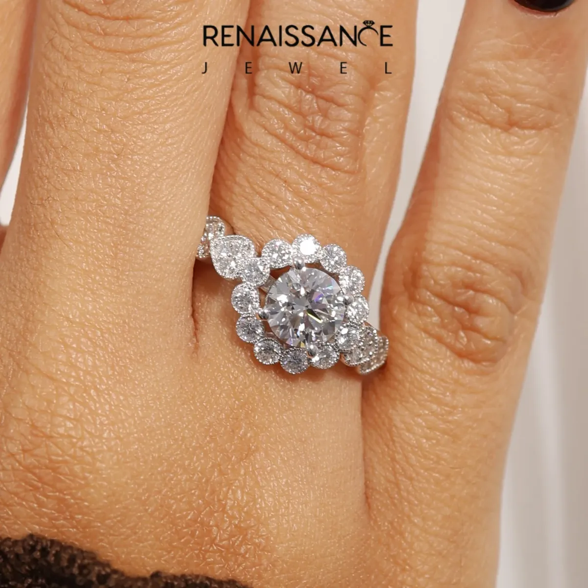 Asscher Cut Brilliant Milgrain Pave Heart Band Solitaire Ring Platinum