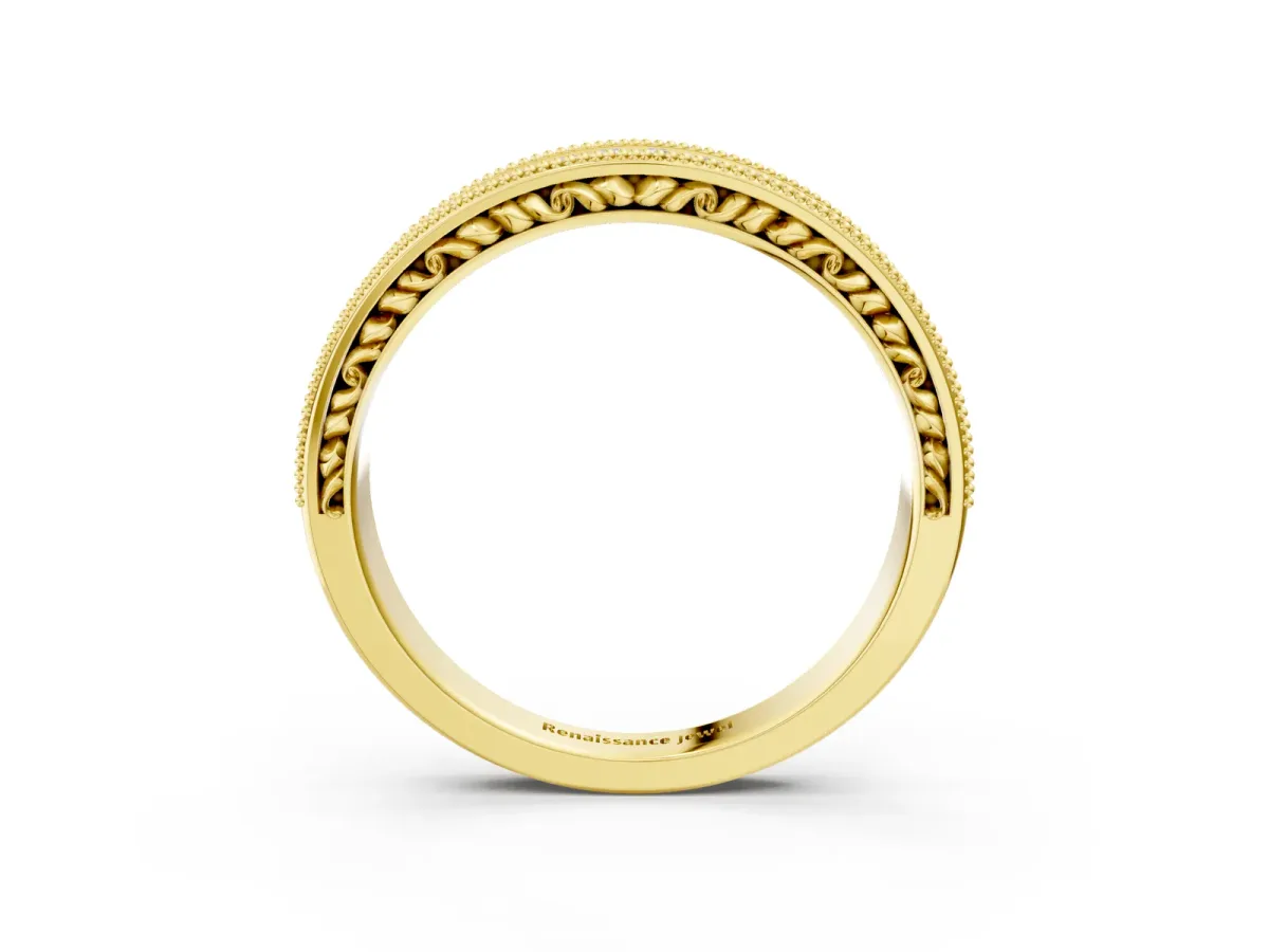 Pavé Round Diamond Eternity Band with Milgrain Edge Yellow gold