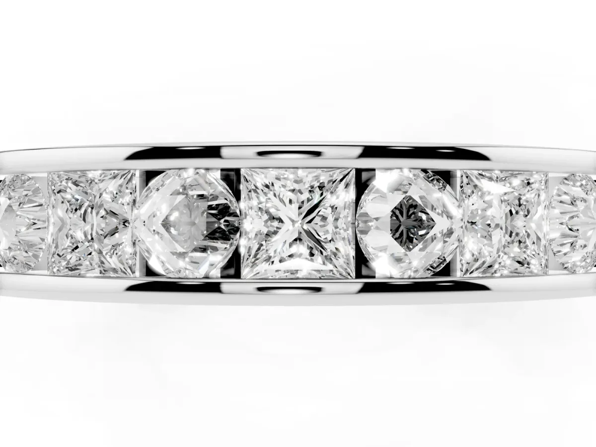 Princess Diamond Channel Set Promise Ring with Round Diamond Accents White gold