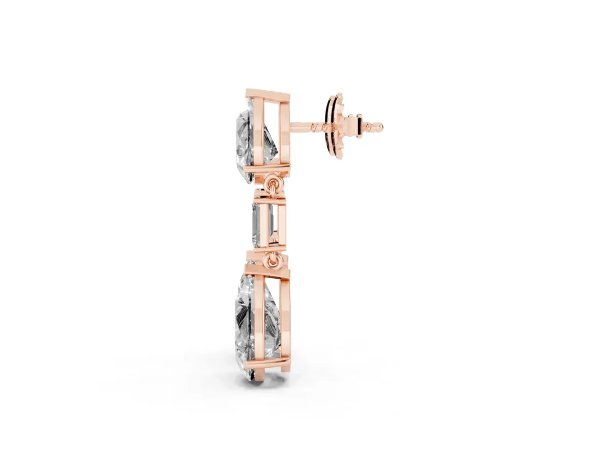 Pear Diamond Drop Earrings with Emerald and Pear Lab Grown Diamond Accents Rose gold