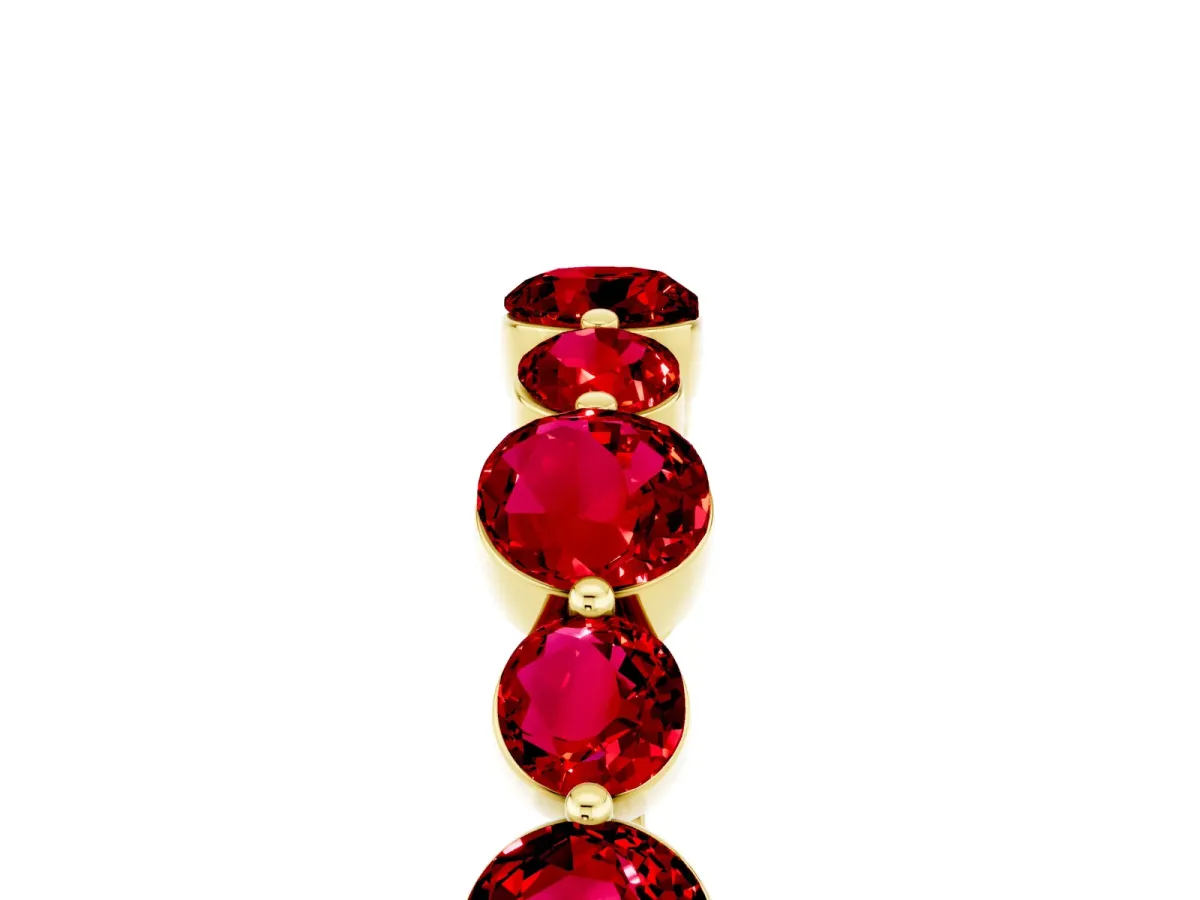 Round Ruby Scalloped Prong Set Eternity Band Yellow gold