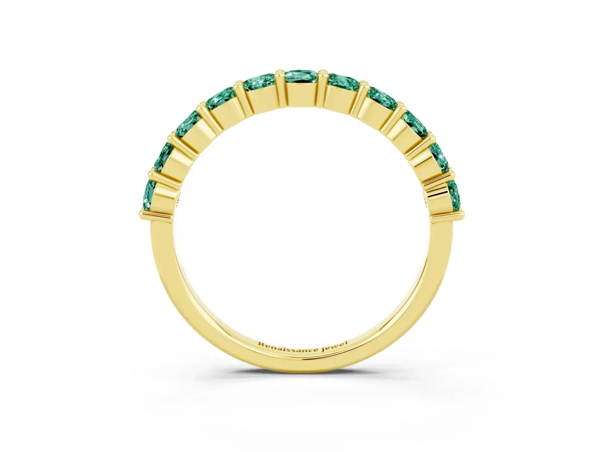 Round Green Sapphire Half Eternity Band with Prong Setting Yellow gold