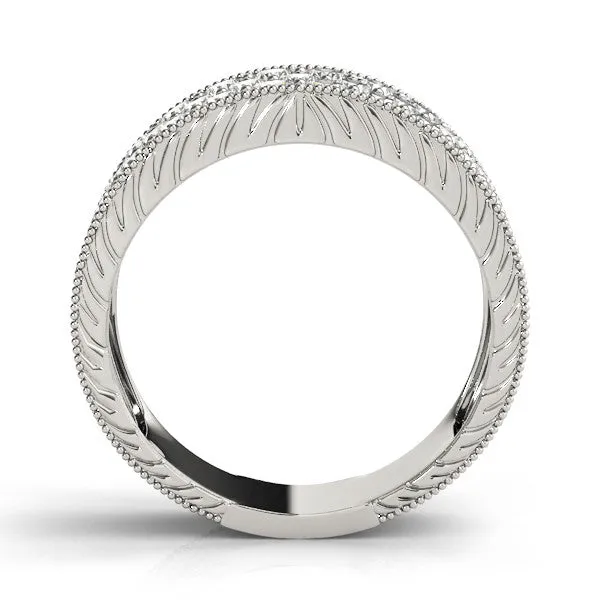 Pavé Round Diamond Wide Band with Milgrain Edge Platinum