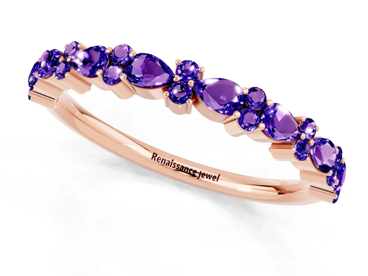 Pear and Round Tanzanite Wedding Band Rose gold