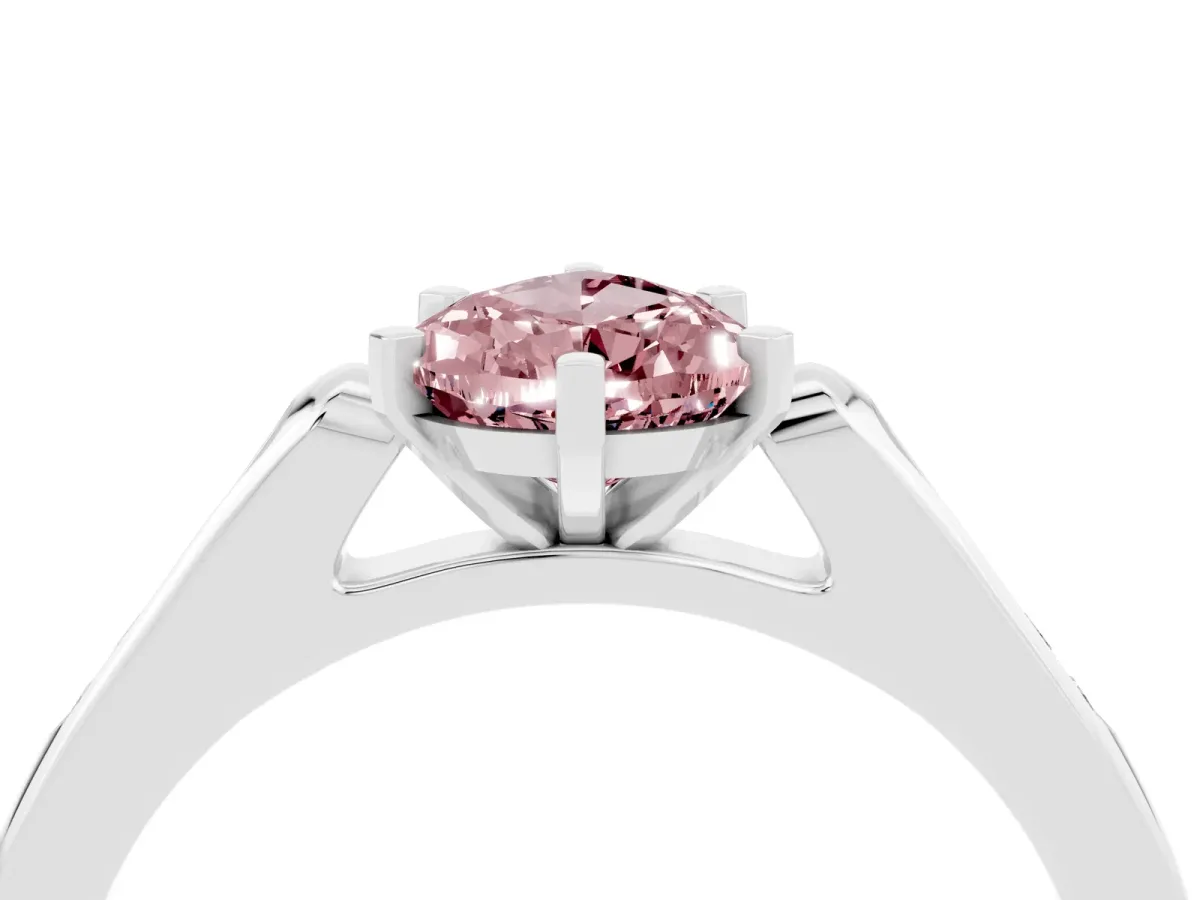 Pear Cut Morganite Solitaire Ring with Channel Set Round Band and Prong Setting Silver