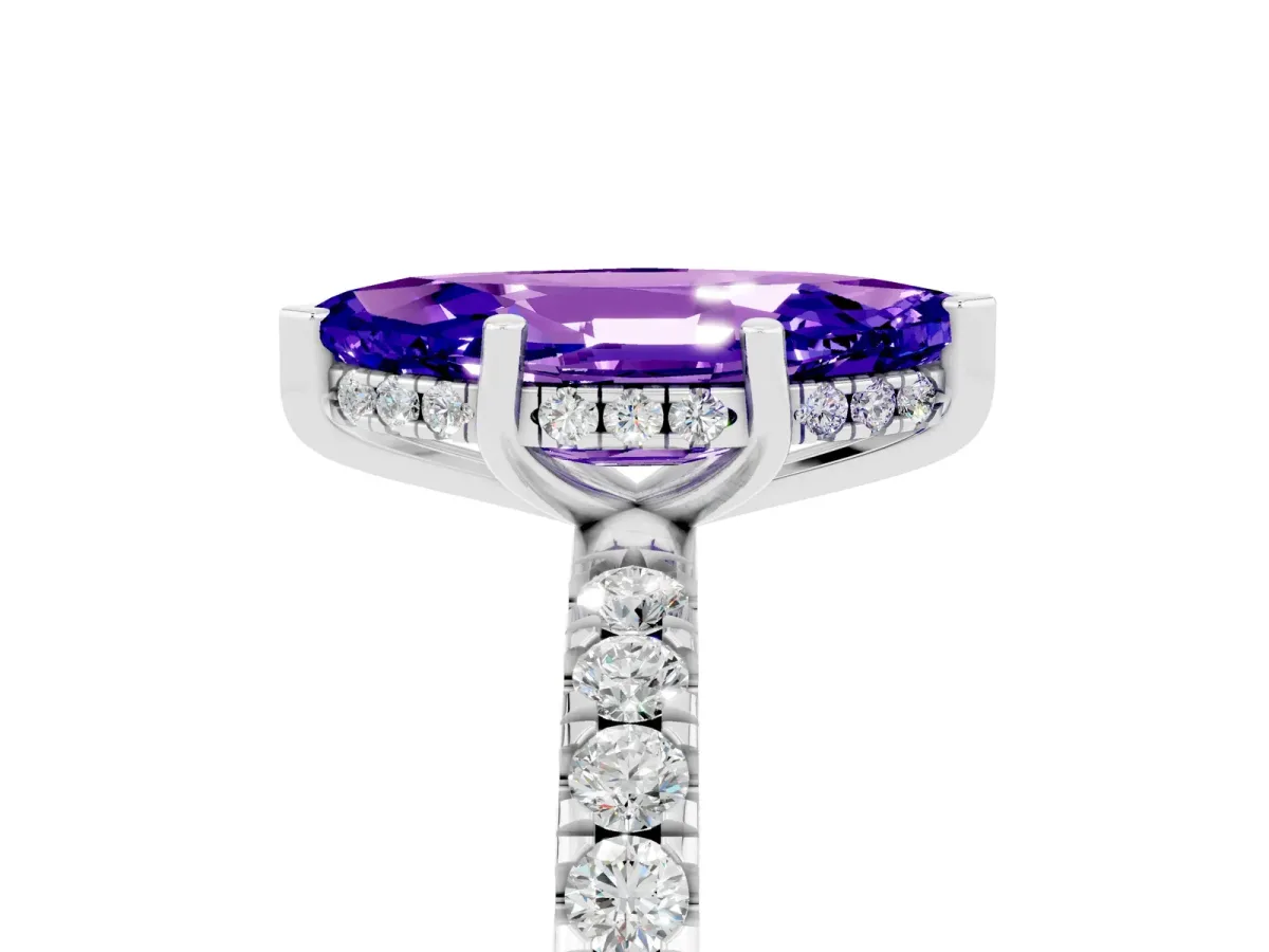 Marquise Cut Tanzanite Pave Band Solitaire Ring with Round and Prong Setting Platinum