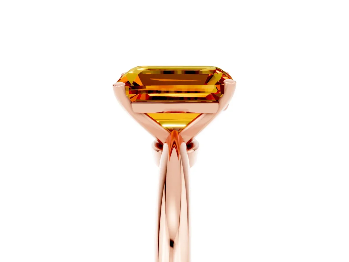 Emerald Cut Citrine Solitaire Ring with Six-Prong Setting and Classic Band Rose gold