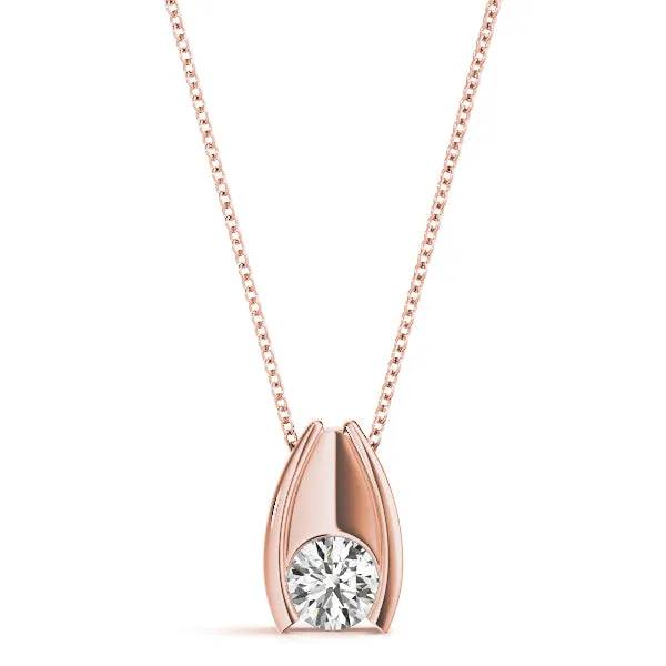Round Bezel Solitaire Pendant with V-Prong Setting Rose gold