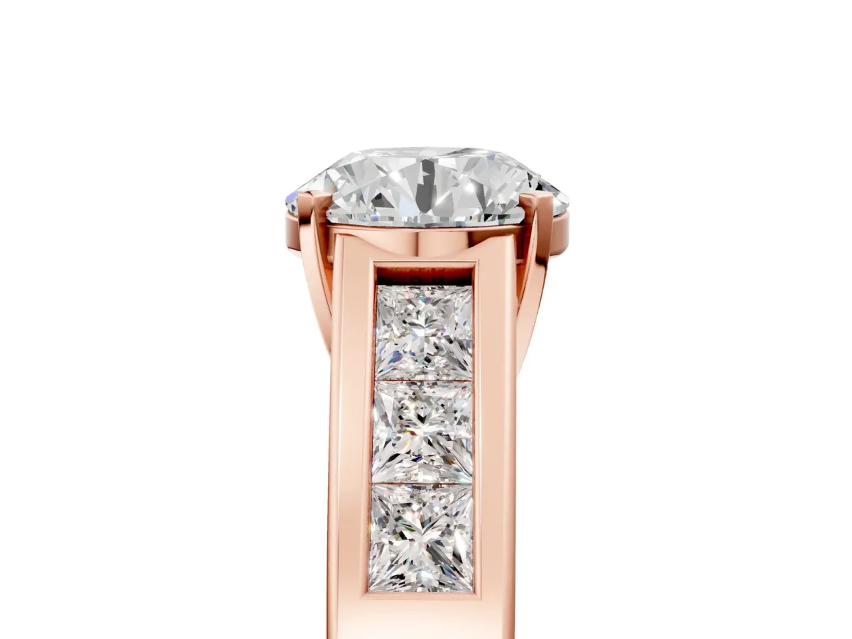 Round Cut Cut Channel Set Solitaire Ring with Four-Prong Setting Rose gold