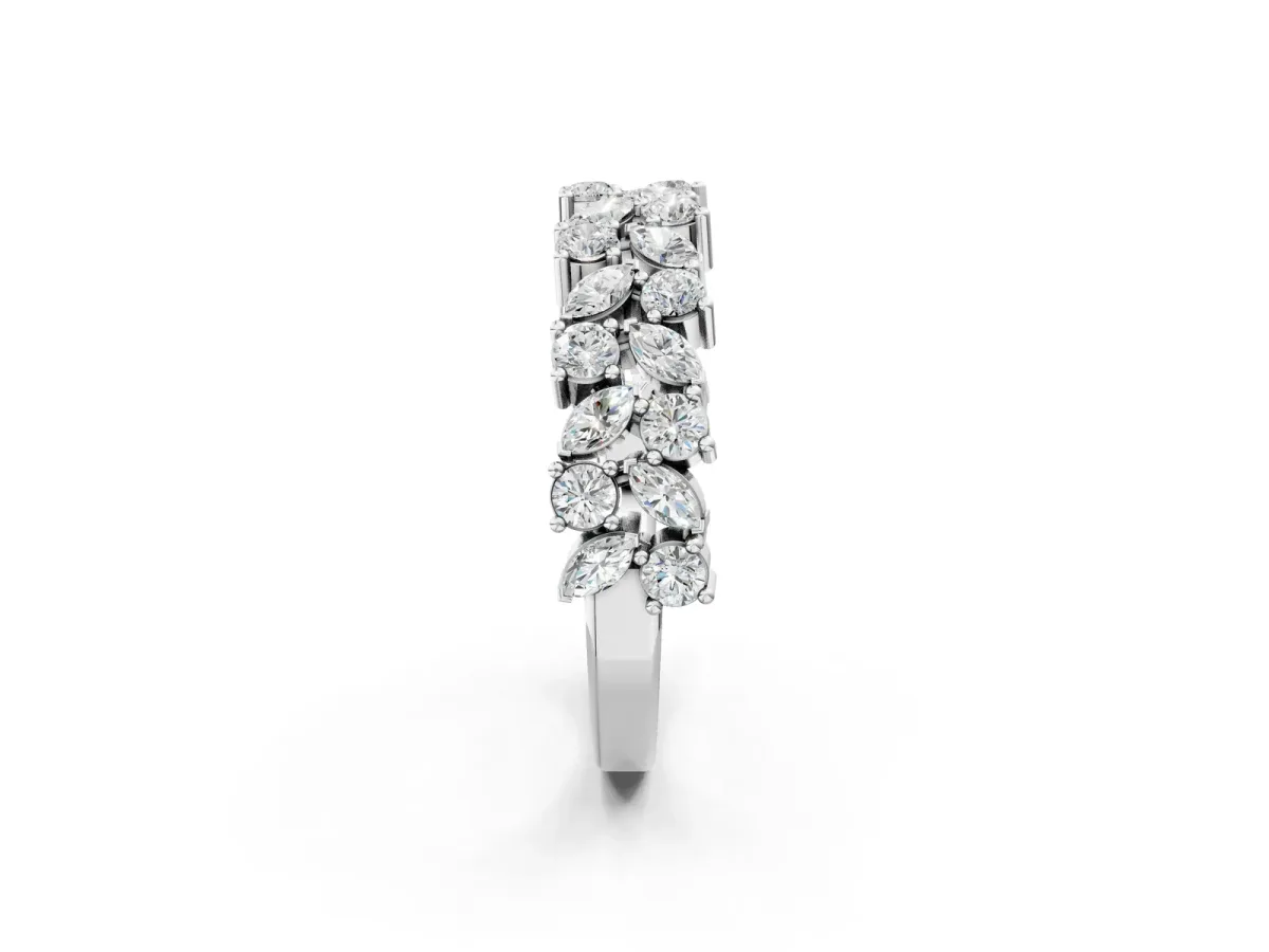 Pave Marquise and Round Diamond Eternity Band with Prong Setting Silver