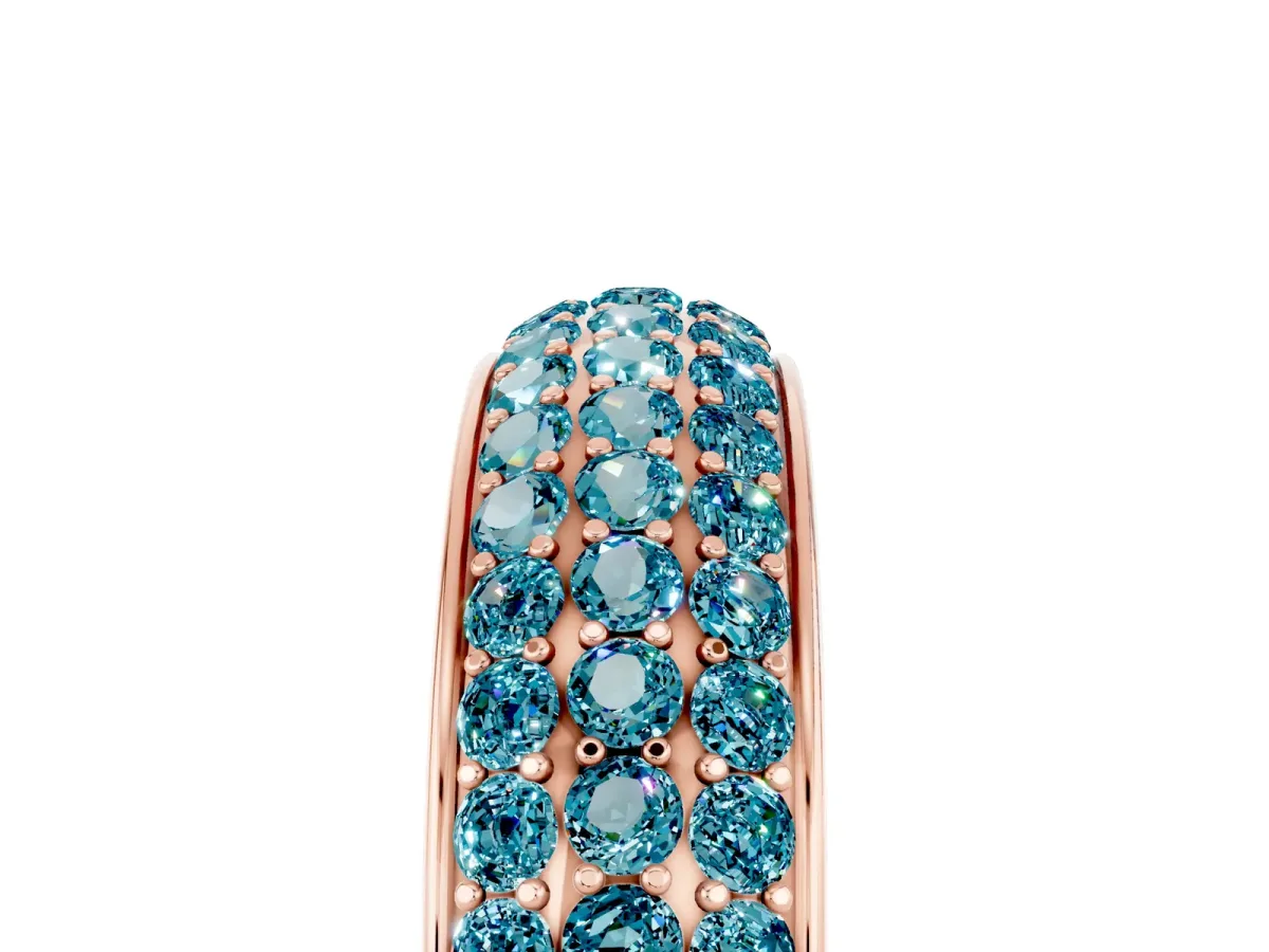 Three-Row Round Blue Topaz Eternity Band with Shared Prong Setting Rose gold