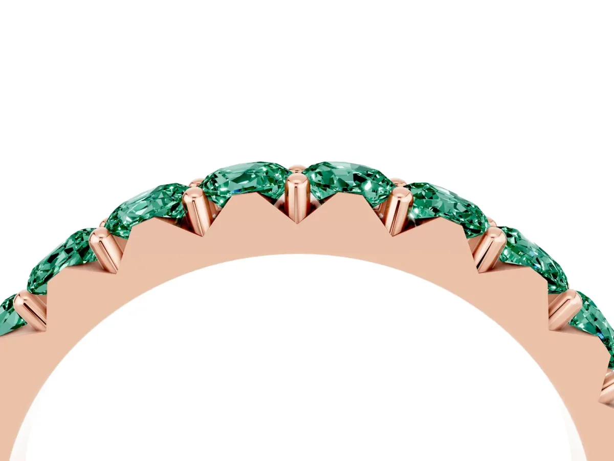 Round Green Sapphire Half Eternity Band with Classic Prong Setting Rose gold
