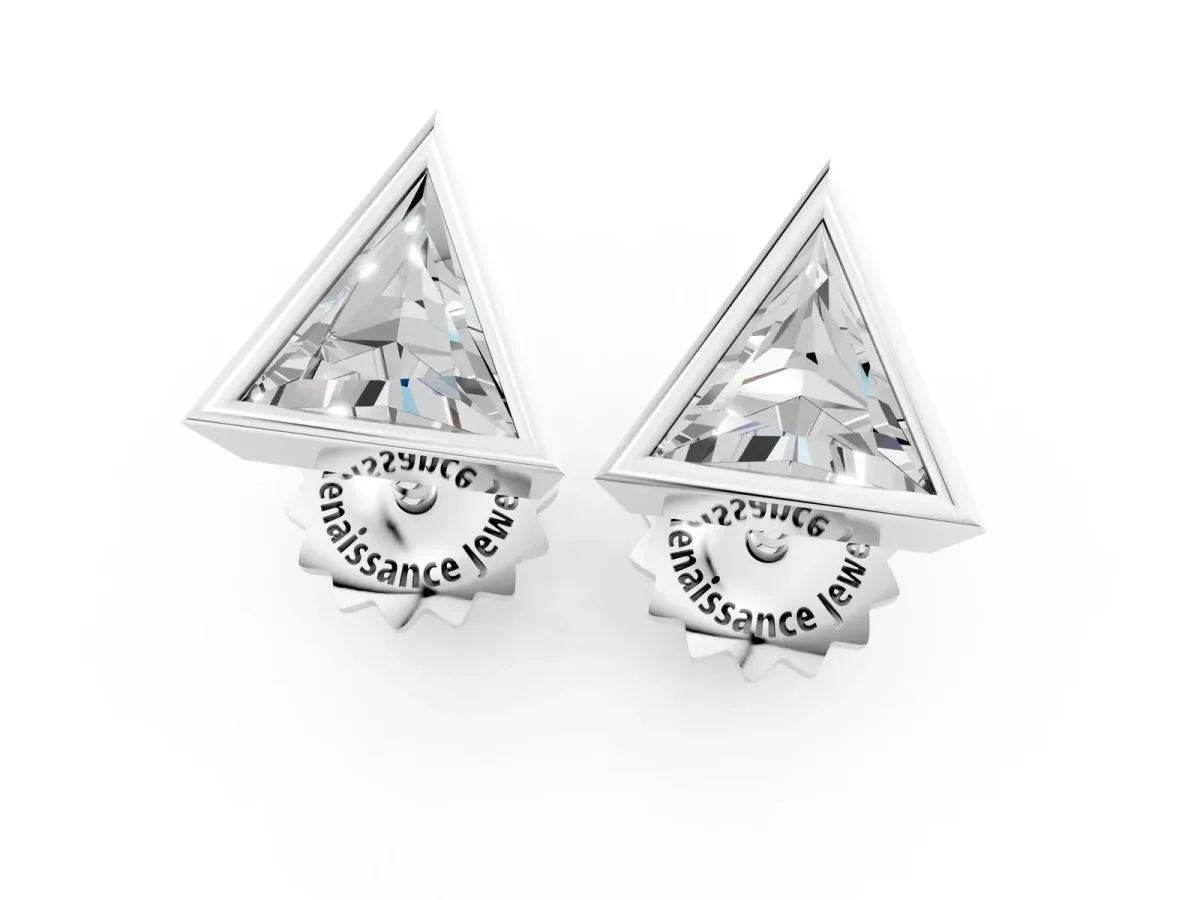 Trillion Diamond Bezel-Set Solitaire Stud Earrings White gold
