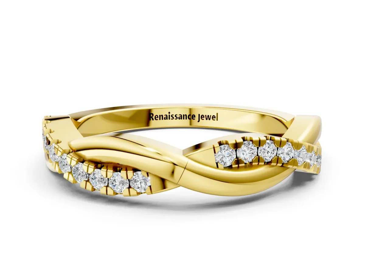 Round Diamond Twisted Infinity Band with Prong Setting Yellow gold