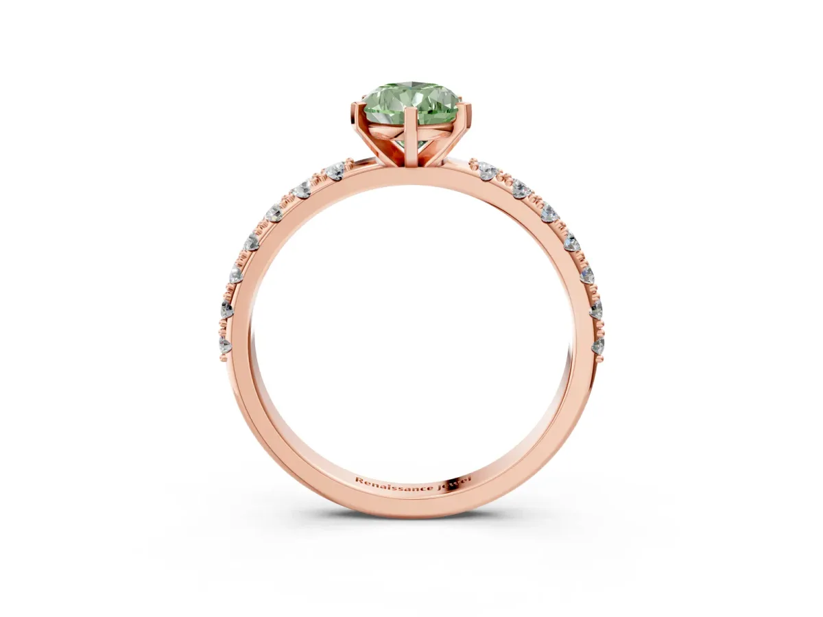 Fancy Green Pear Cut Diamond Solitaire Pavé Band with Four-Prong Setting Rose gold