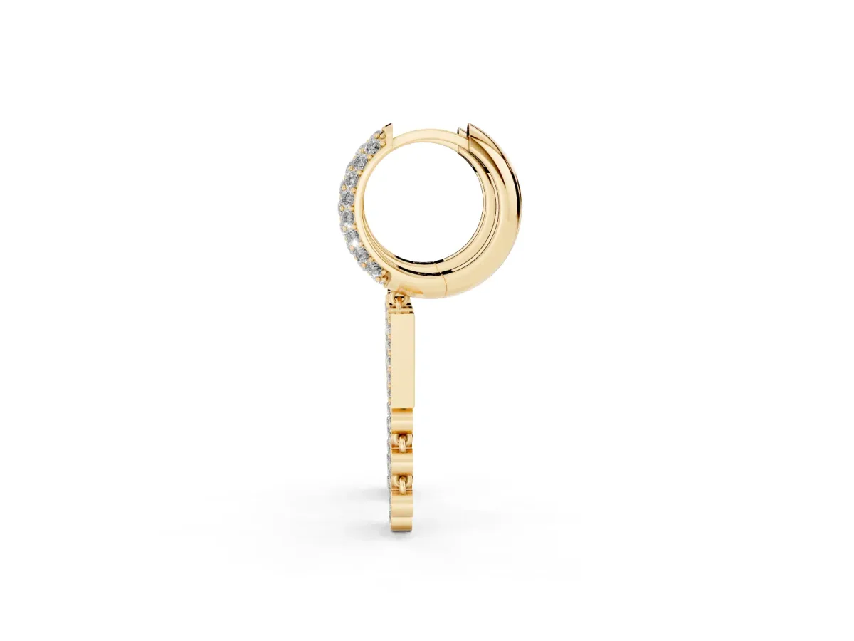 Round Diamond Initial W Huggie Hoop Earrings Yellow gold