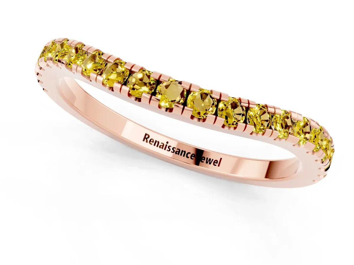 Round Yellow Sapphire Pavé Half Eternity Band with Shared Prong Setting Rose gold