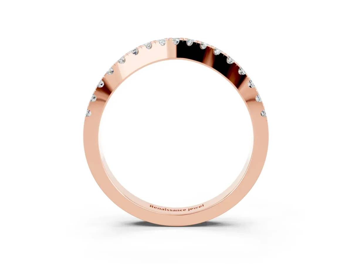 Round Moissanite Pavé Curved Band with Shared Prong Setting Rose gold
