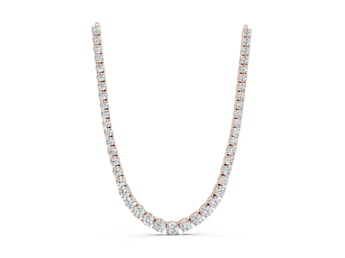 Round Diamond Tennis Necklace with Prong Setting Rose gold