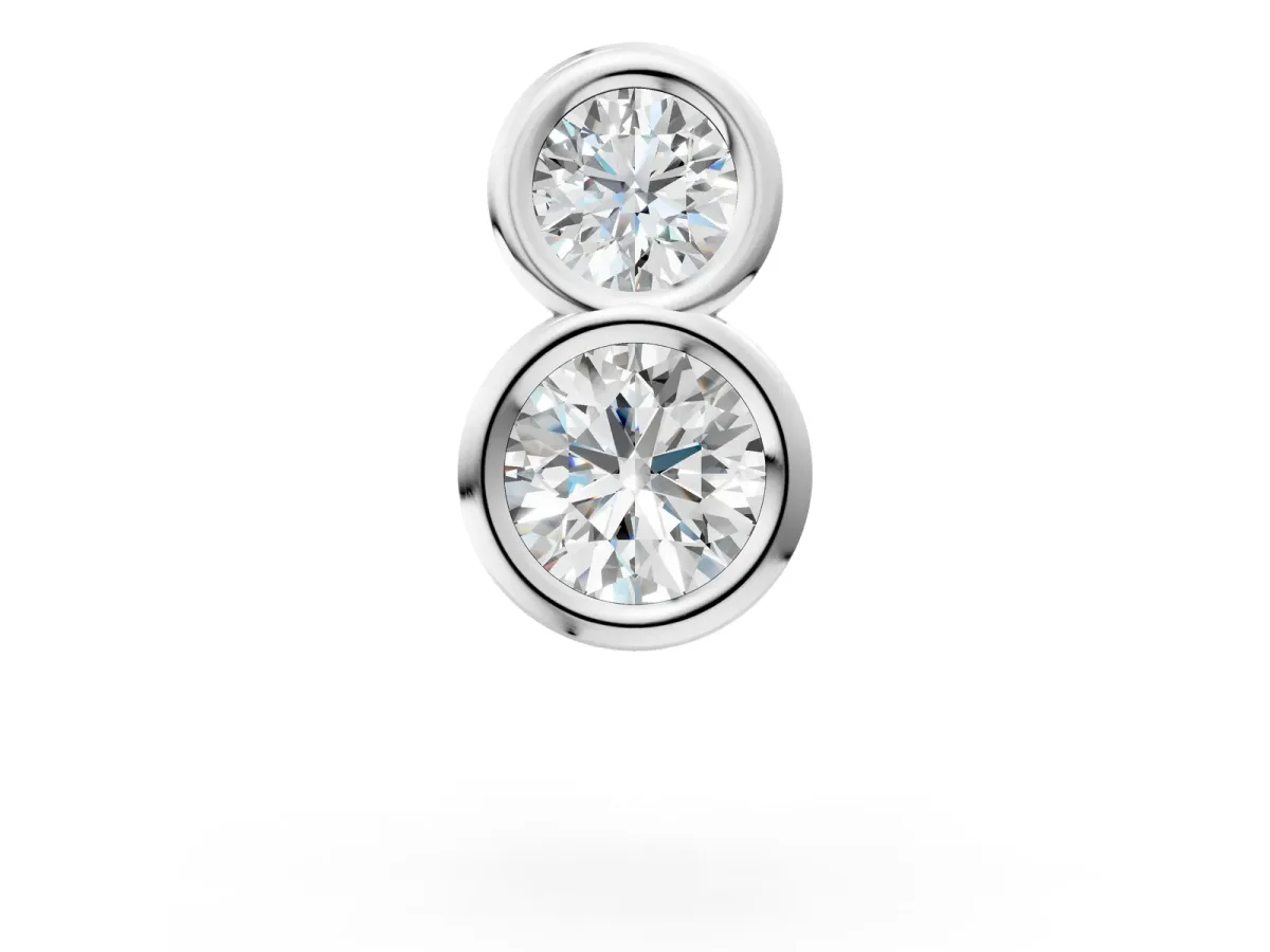 Round Diamond Duo Flatback Earring Silver