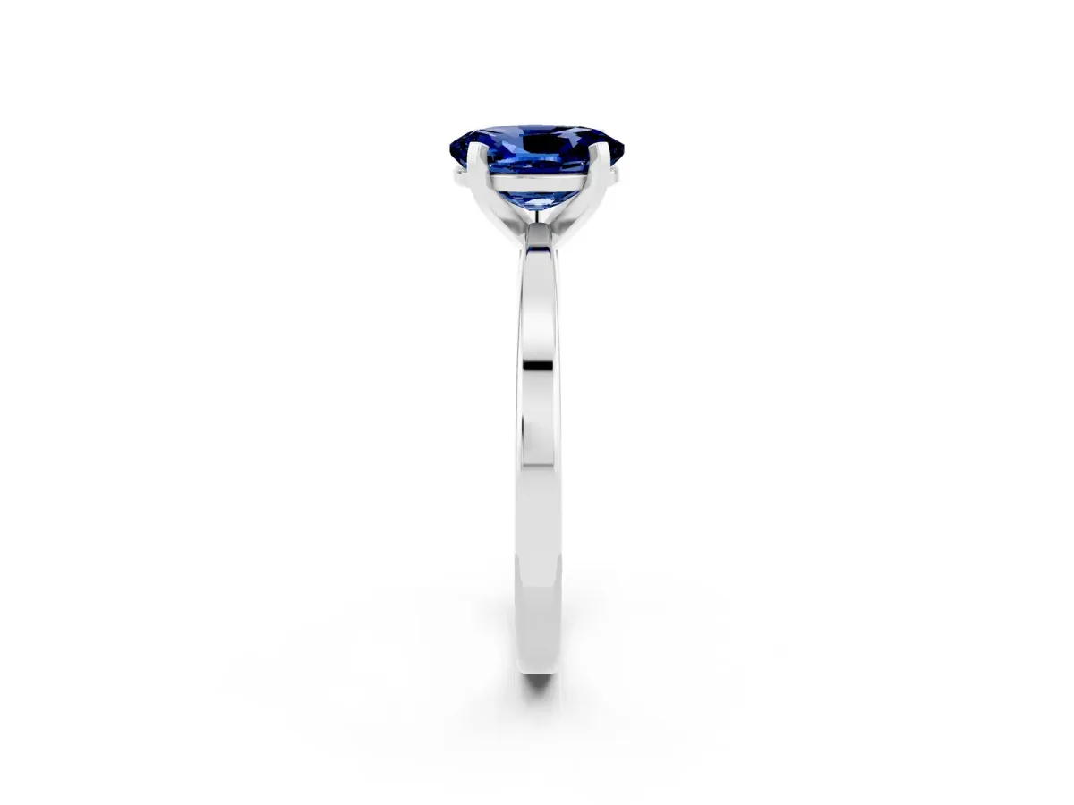 Oval Cut Blue Sapphire Solitaire Engagement Ring with Classic Band and Four-Prong Setting Silver