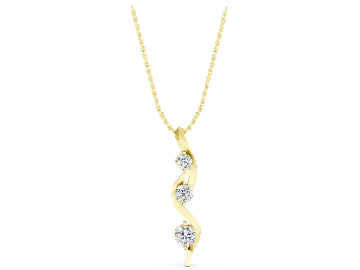 Three-Stone Round Prong-Set Swirl Pendant Yellow gold
