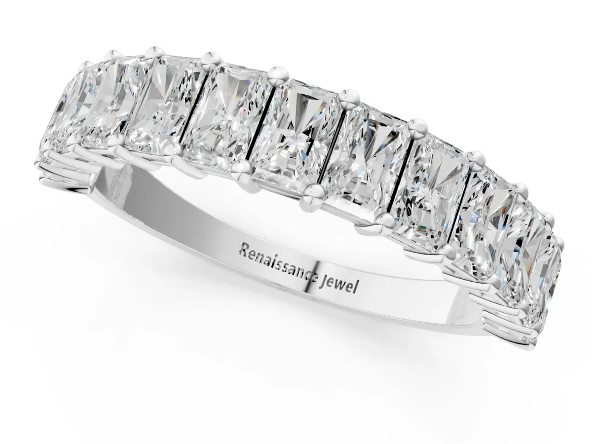 radiant Cut half eternity band with shared prong setting White gold