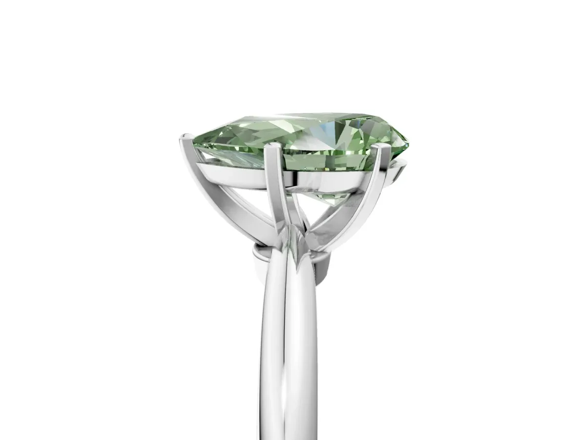 Fancy Green Pear Cut Diamond Solitaire Ring with Six-Prong Setting and Classic Band Silver