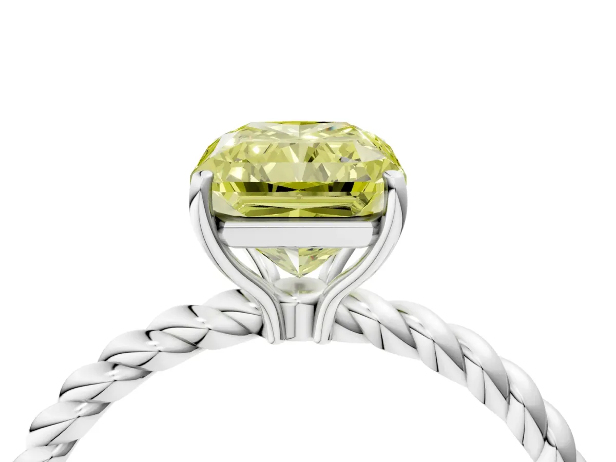 Fancy Yellow Radiant Cut Solitaire Twisted Band 4-Prong Ring Platinum