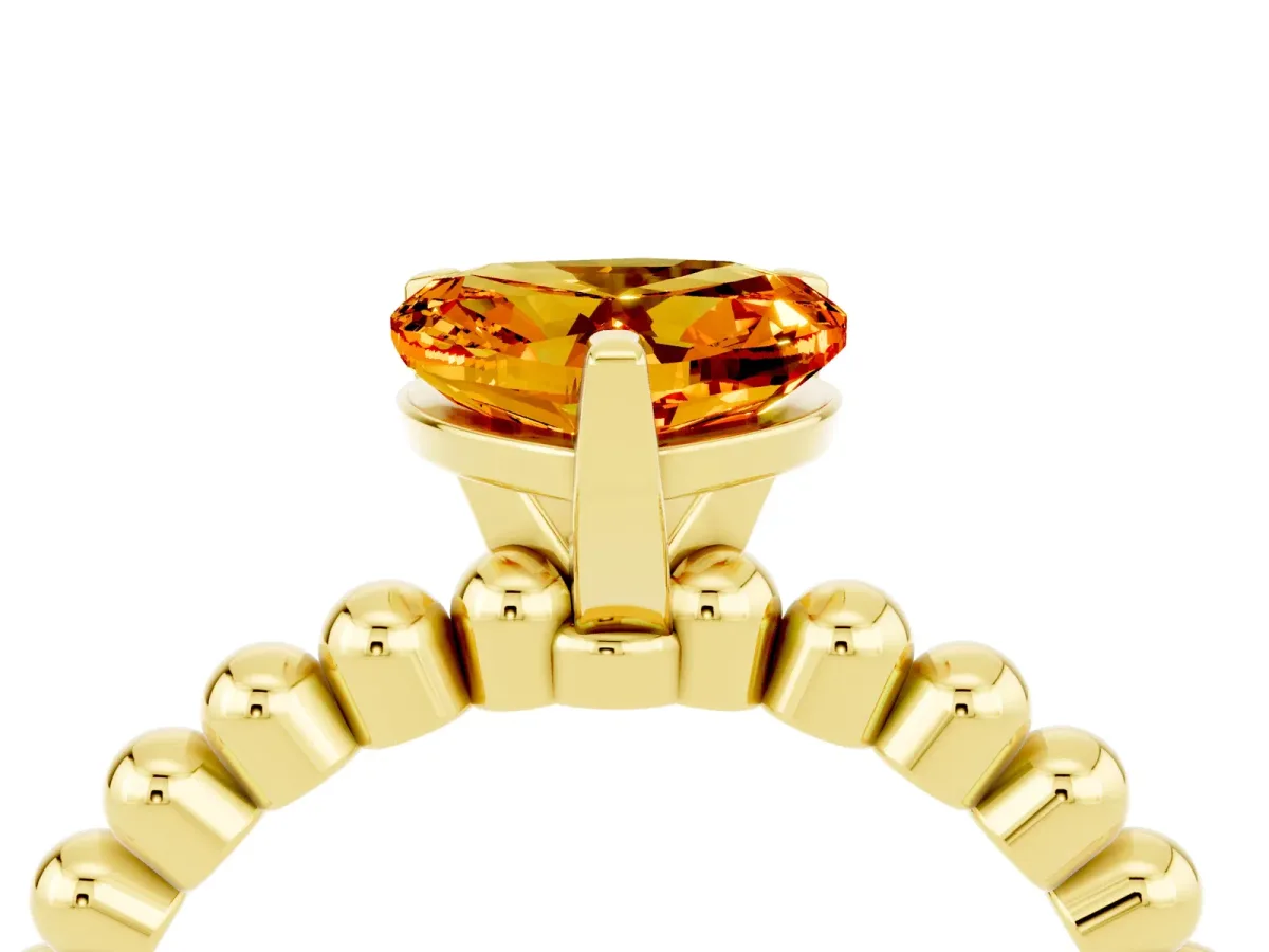 Heart Cut Citrine Solitaire Ring with Beaded Band and Prong Setting Yellow gold