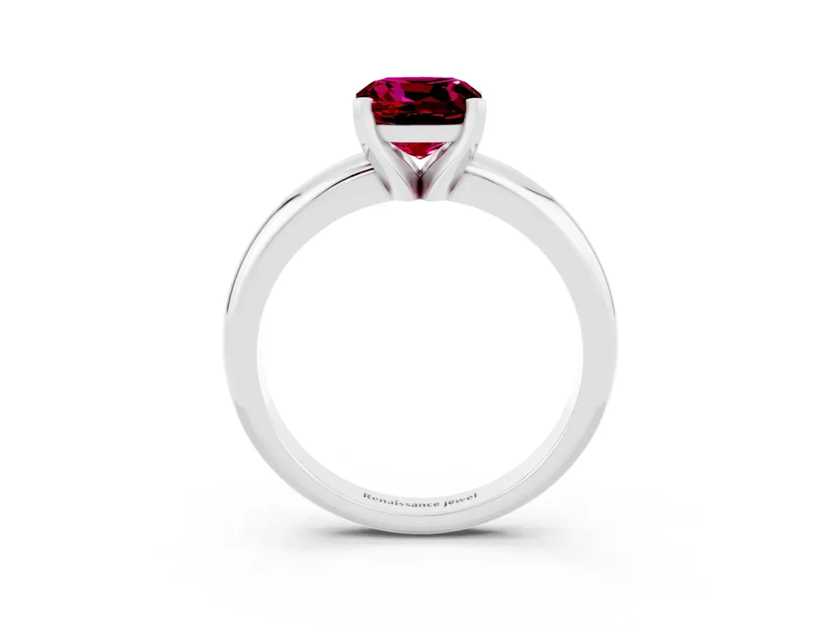 Cushion Cut Garnet Solitaire Engagement Ring with Round Band and Four-Prong Setting Silver