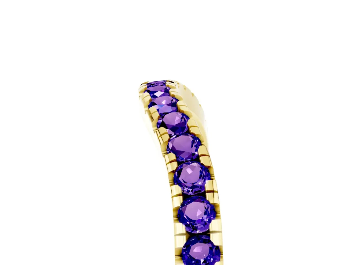 Tanzanite Pavé Curved Wedding Band Yellow gold
