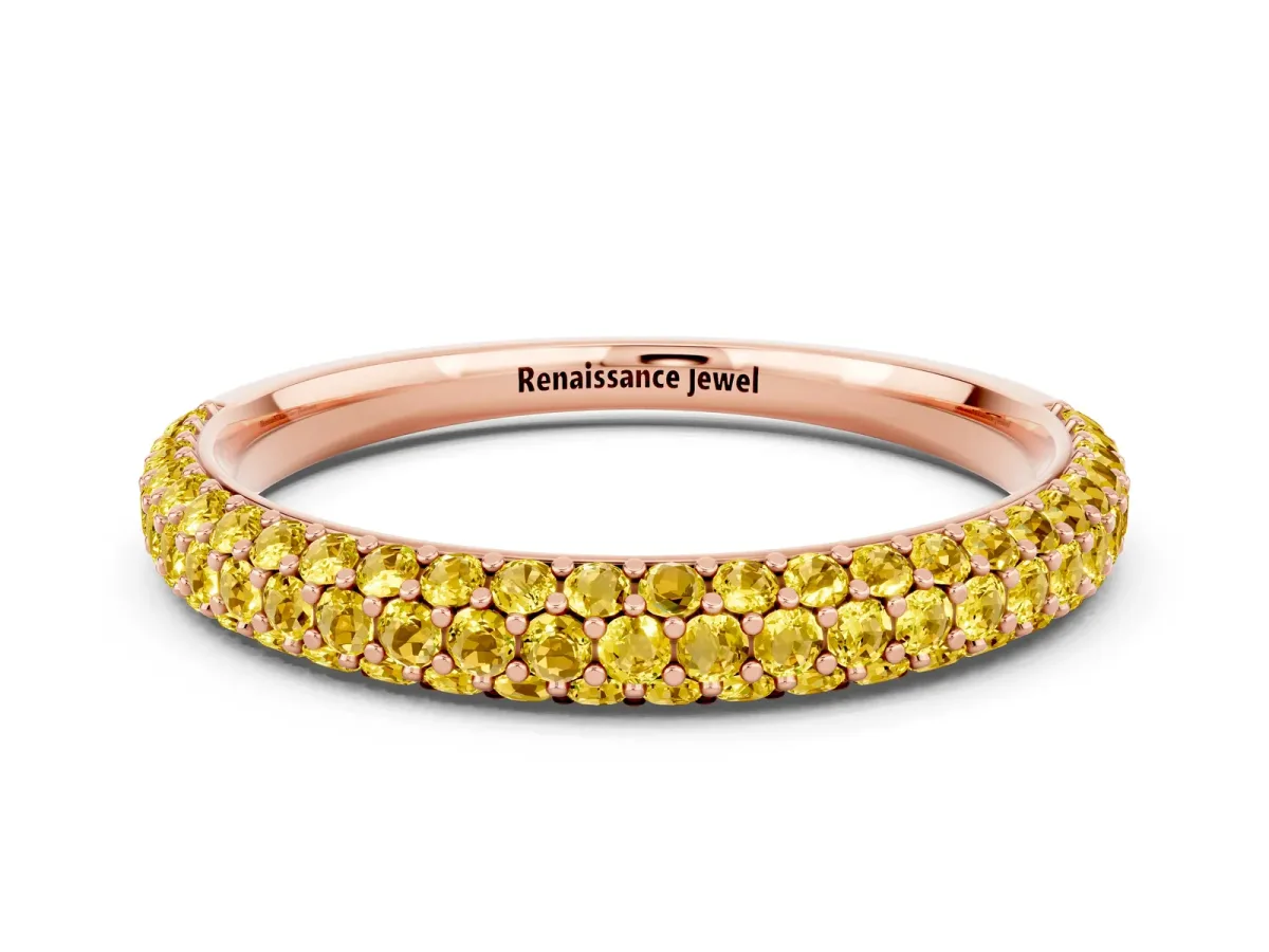 Round Yellow Sapphire Pavé Eternity Band with Shared Prong Setting Rose gold