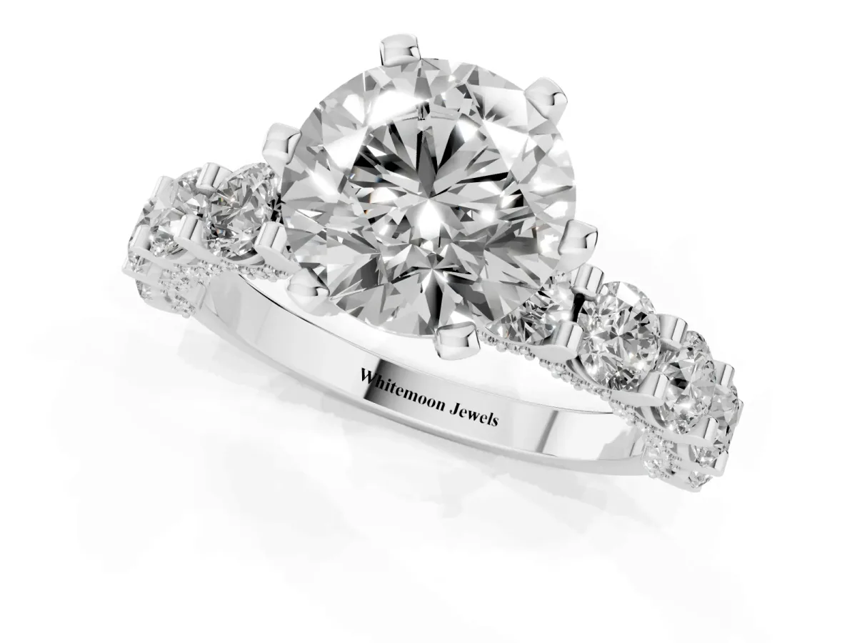 Round Diamond Mens Ring with Graduated Side Stones Silver