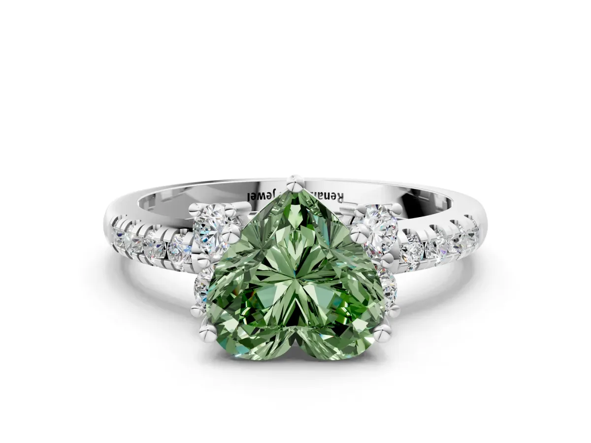 Fancy Green Heart Cut Diamond Three-Stone Pave Band with Four-Prong Setting Platinum