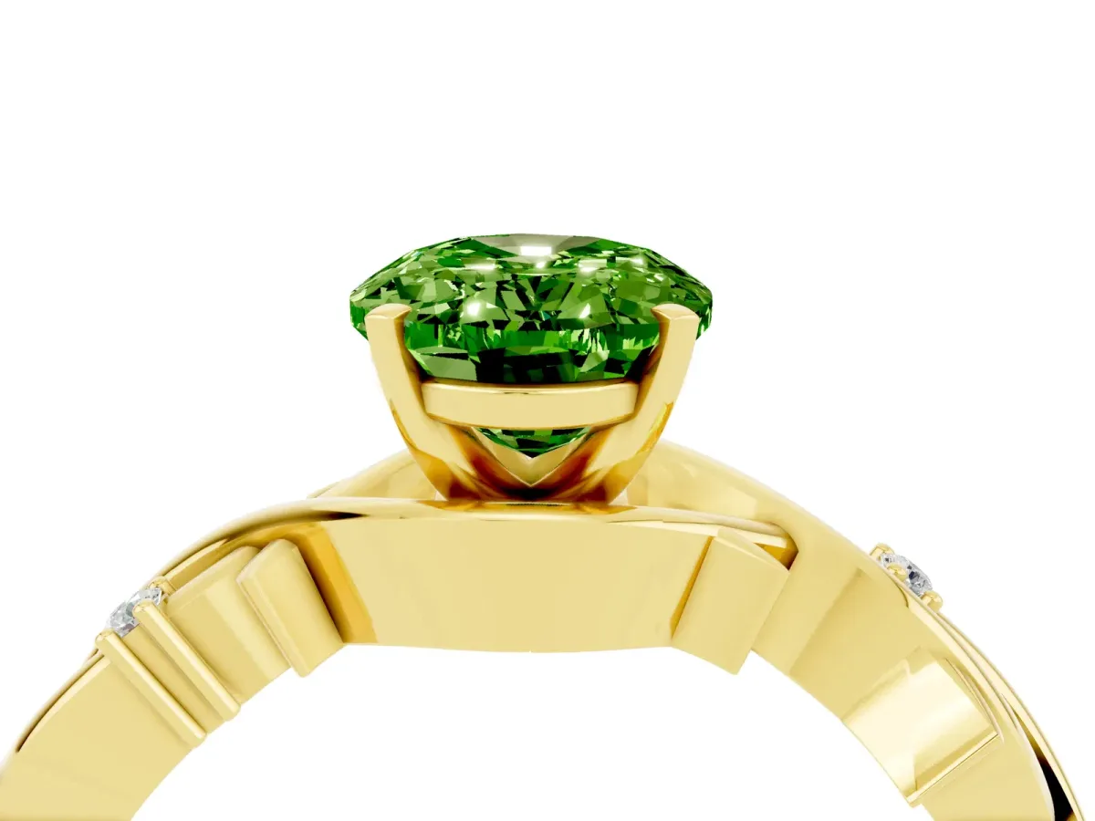 Oval Cut Peridot Solitaire Ring with Twisted Band and Prong Setting Yellow gold