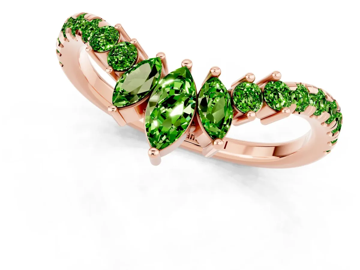 Chevron Marquise and Round Peridot Open Band with Prong Setting Rose gold