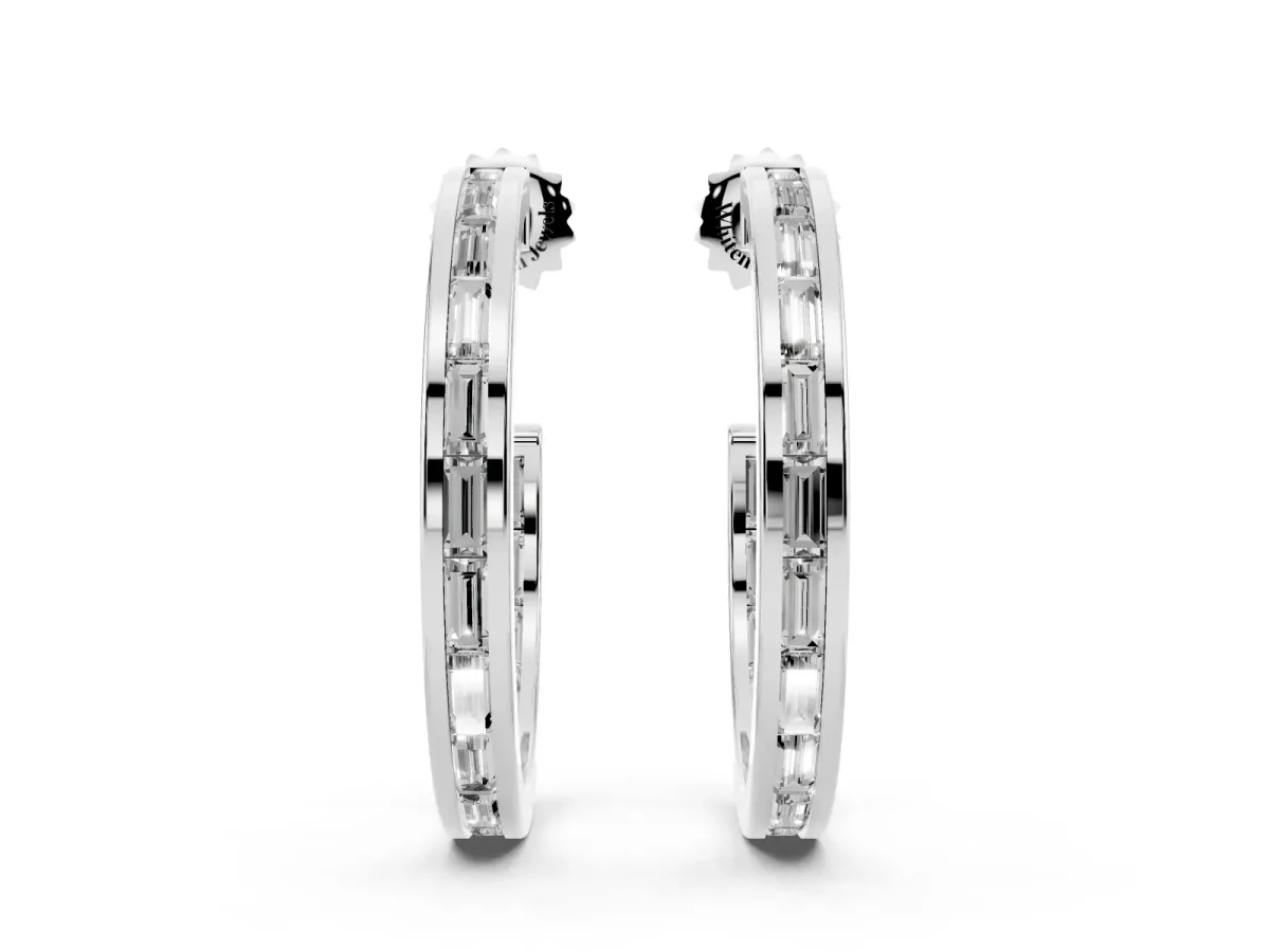 Baguette Diamond Channel-Set Inside-Out Hoop Earrings Platinum