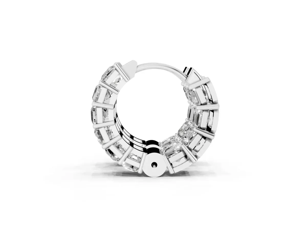 Emerald Diamond Huggie Hoop Earrings Silver