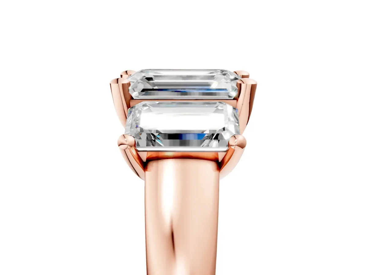 Three-Stone Emerald Cut Cut Solitaire Ring with Classic Prong Setting Rose gold